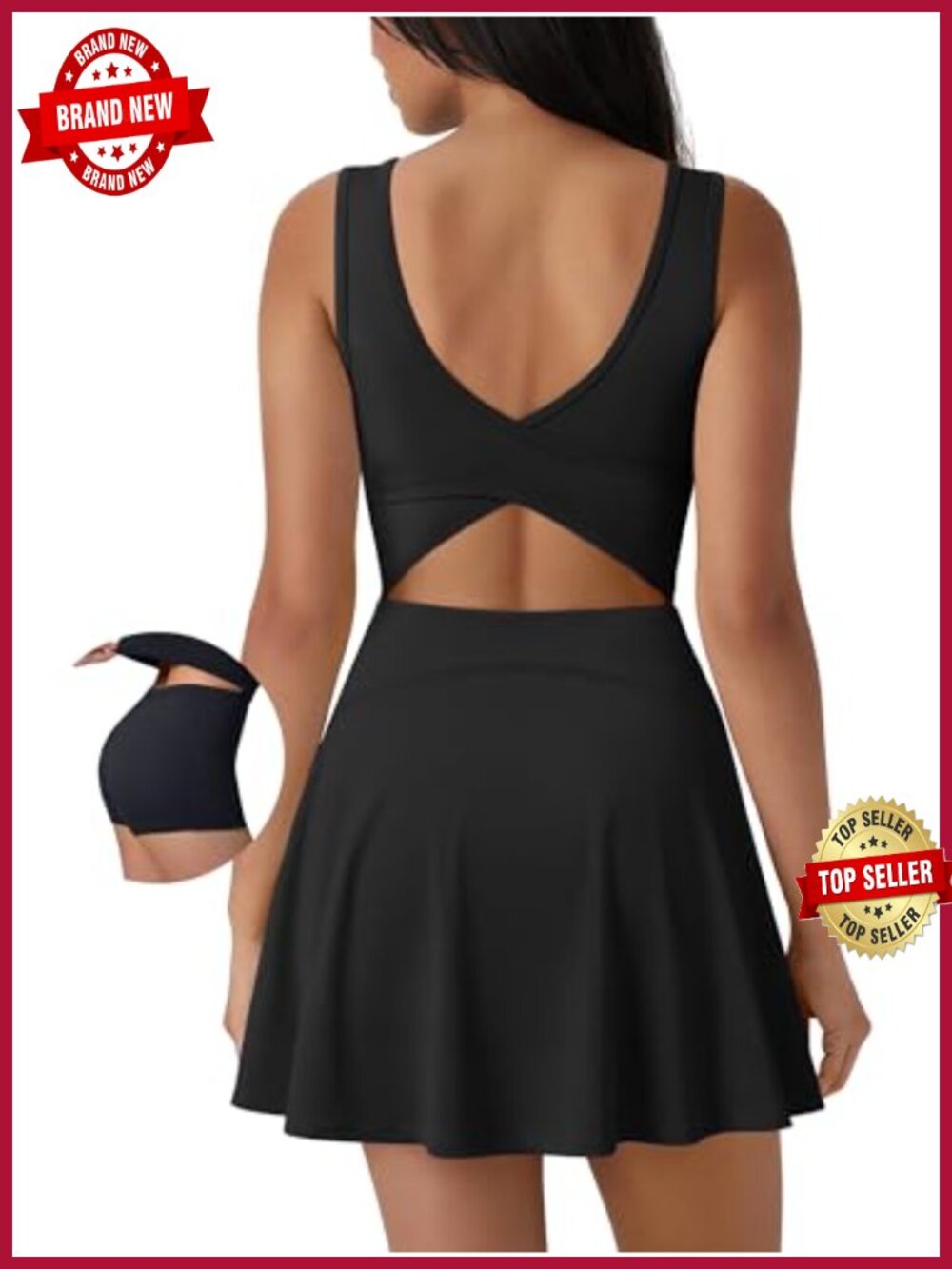 Tennis Dress with Built-In Shorts Athletic Golf Dress Sleeveless Square Neck